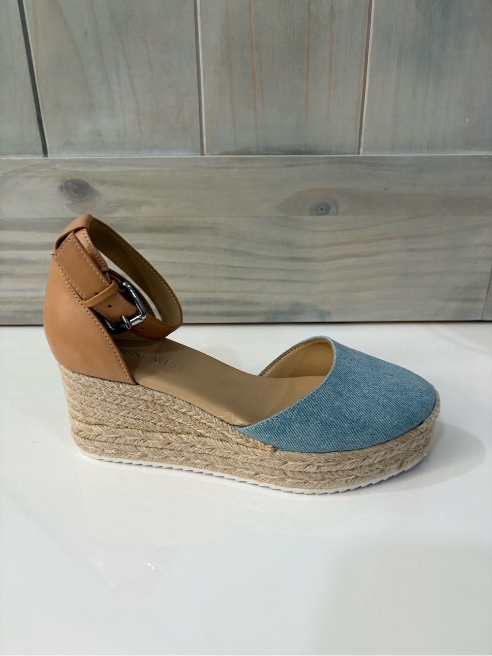 Nine West Woven Espadrille Wedge Sandal - Blue & Tan
